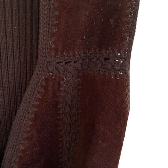 Vintage 70s LG Sweater Bee by Banff Chocolate Brown Split Leather Vest Cardigan - Picture 4 of 5